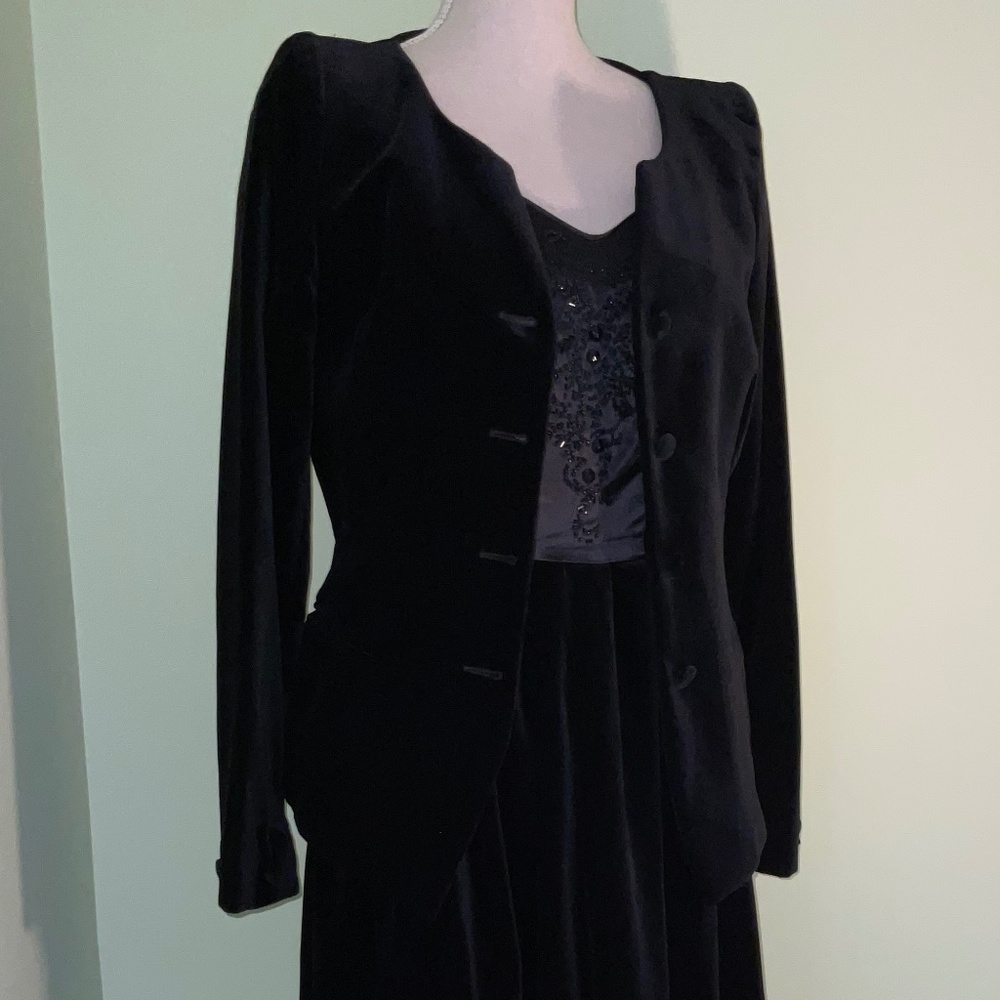 Size 8 Laura Ashley Dress and Jacket Black Cotton velvet Exquisite Evening Wear